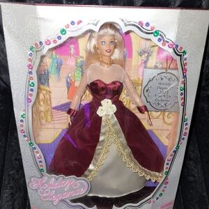 Holiday Elegance Doll with Burgundy and Gold Dress